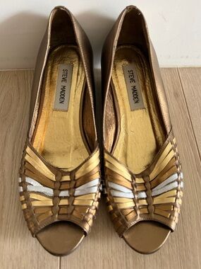 Steve Madden Metallic Gold and Silver Peep-Toe Flats